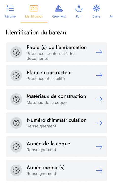 Liste des points de controle d'un bateau
                pour son diagnotic fait sur l'application mobile Eloyot